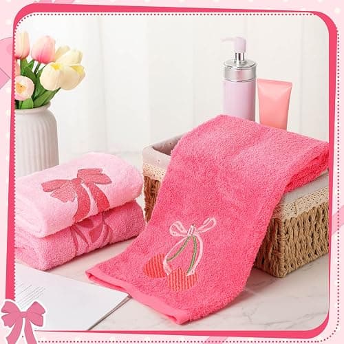 FuWeave 3 Pcs Pink Hand Towels for Bathroom Coquette Bow Embroidered Decorative Towel 100% Cotton Soft Absorbent Kitchen Facecloth Preppy Bathroom Decor Bridal Shower Wedding Gift 13.7 x 29.5'' thumbnail 5