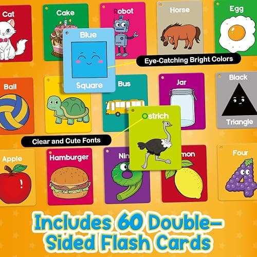 Torlam Toddler Flash Cards Baby Cognitive Flashcards for Kids, Learning Alphabet, Numbers, Shapes & Colors, Animals, First Words, Body Parts, Foods, Preschool Kindergarten Activities Educational Toys thumbnail 7