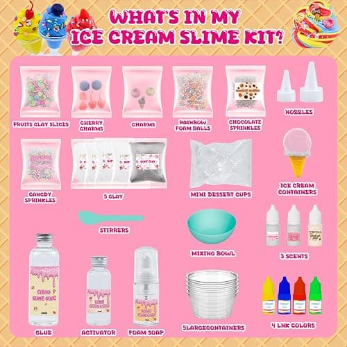 Funewest Slime Kit for Girls Ages 8-12 Mini Fluffy Butter Slime Making Kit Ice Cream Slime for Kids DIY Craft Kits with 30+ Piece Birthday Gifts thumbnail 5