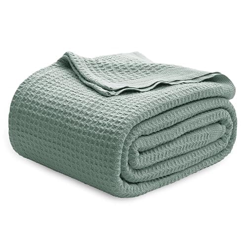 Bedsure Gentlesoft 100% Cotton Blanket Queen Size for Bed - Breathable and Soft, Thick Cozy Waffle Weave Christmas Blanket Gift for Women, Sage Green, 90x90 Inches - Image 1