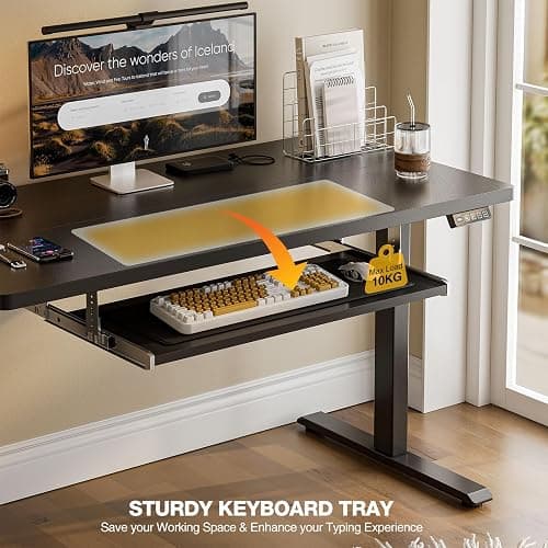 Grandder Standing Desk with Keyboard Tray 47 x 24 inch, Electric Height Adjustable Desk with Splice Board, Sit Stand Desk Computer Desk for Home Office, Stand Up Desk with Casters, Black Top thumbnail 6