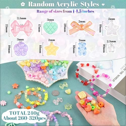 TINKRSTUFF Assorted 400-450PCS Acrylic Beads For Bracelet Making, Flower Bow Butterfly Candy Gummy Bear Kawaii Aesthetic Bead, Cute Beads For Jewelry Making DIY Necklace Keychain Phone Charm(6 Colors) thumbnail 3