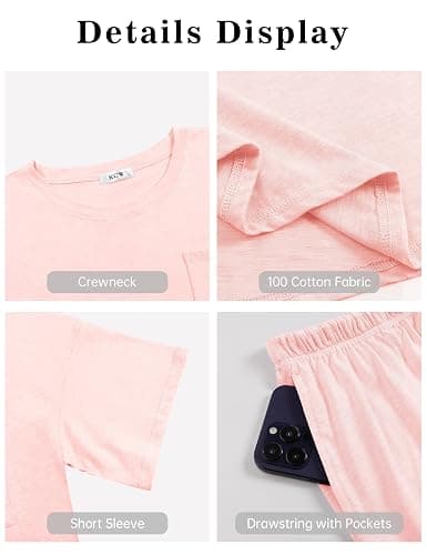KCW Pajamas for Women Set 2 Piece 100% Cotton Lounge Sets Short Sleeve Top and Shorts Pj Set Sleepwear Outfits - Size Large thumbnail 6