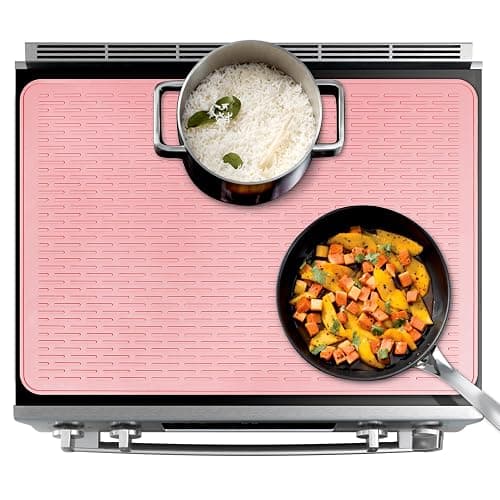 Stove Top Cover for Electric Stove - Food Grade Ceramic Stove top Cover, Silicone XXL Dish Drying Mat, Glass Cooktop Covers, Flat RV Range top Mats (Pink,28x20) thumbnail 8