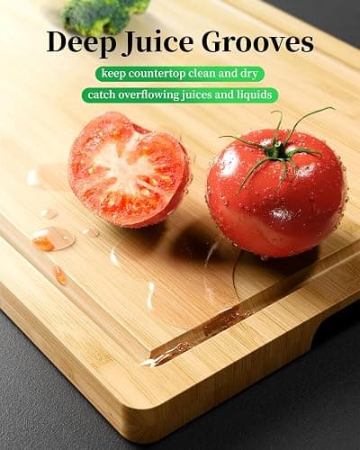 Kitsure Bamboo Cutting Board - Multi-Sizes Wooden Cutting Boards for Kitchen, Convenient Kitchen Essentials with Deep Juice Grooves， Cutting Board for Chopping & Serving, Large, Natural thumbnail 4