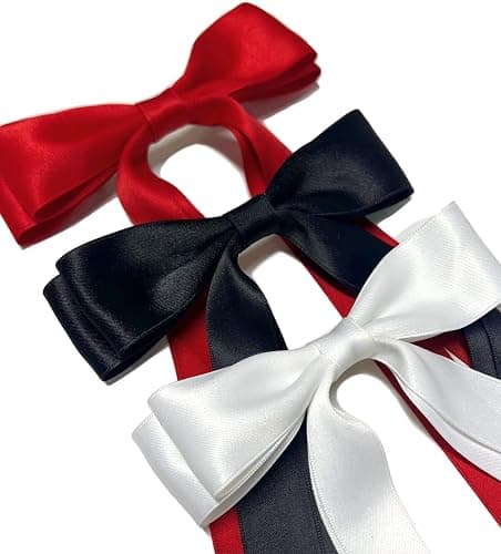 Cute Hair Accessories: Bow Clips, Ribbon Barrettes with Tassels, and Hair Bows for Women in Black and Red thumbnail 3