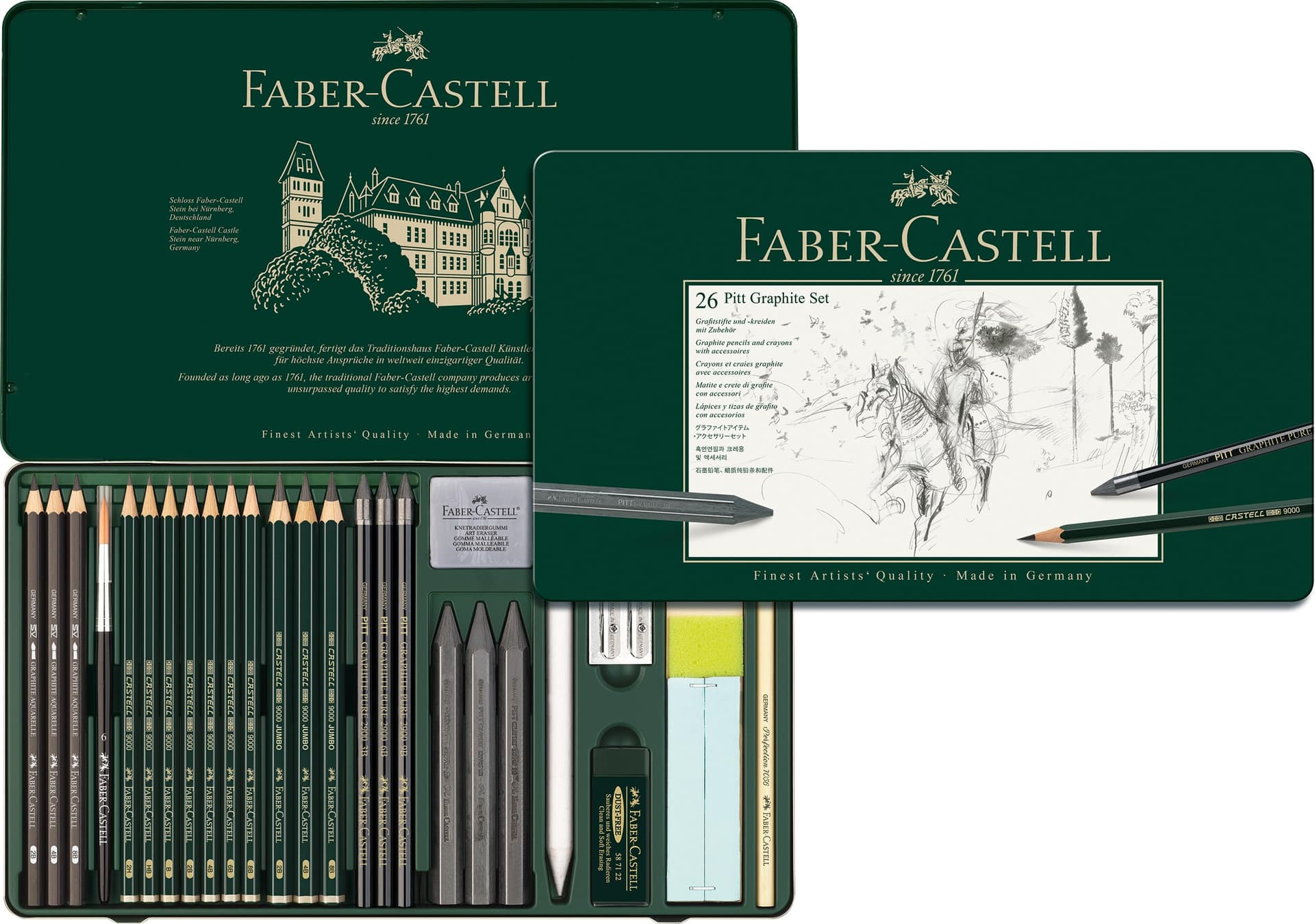 Faber-Castell 112974 - Pitt Graphite Set in Metal Case, Large, 26 Pieces - Image 1