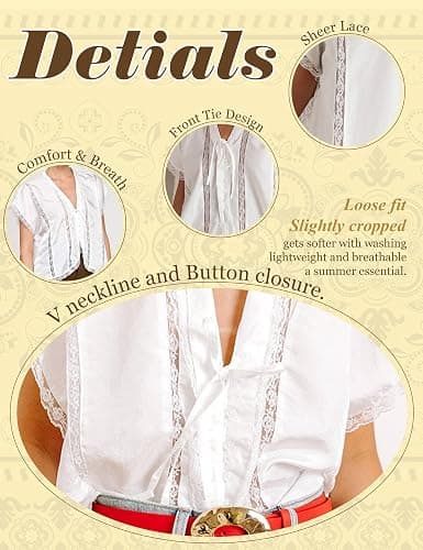 Women Boho Crop Lace Tie Front Tank Summer Vacation Top Button Down Short Sleeve Beach Shirt Y2k Tops Clothes 2026 thumbnail 7