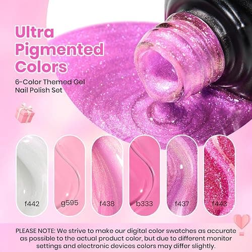 Beetles Pink Gel Nail Polish Set, 6 Colors Pink Reverie Shimmer Pearl Glitter Gel Polish, Soak Off Uv LED Nail Lamp DIY Manicure Gift for Women thumbnail 5