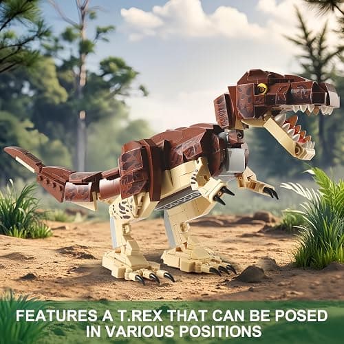 QUENTINAG 910-Piece Dinosaur Toy Building Sets, T.rex & Velociraptor Building Kits for Kids, Fun Build-Two-Dinos World for Boys and Girls Ages 6+, Gift Ideas for Birthdays and Christmas thumbnail 4