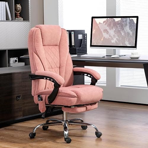 Vinsetto Massage Office Chair with Foot Rest, Executive Computer Desk Chair with 6 Vibration Point and Heat, Reclining Backrest, Swivel Wheels, Adjustable Height, Pink thumbnail 2