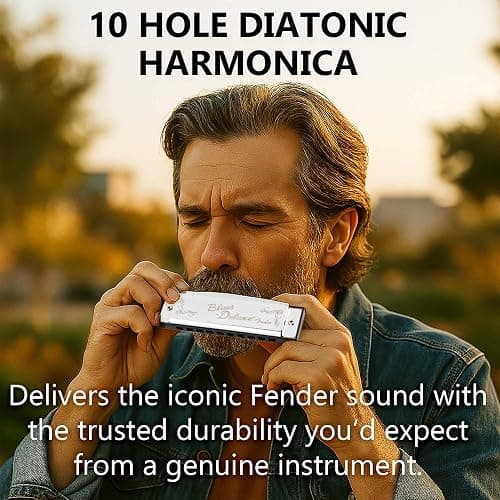Fender Blues Deluxe Harmonica - Key of C Bundle with Carrying Case, Austin Bazaar Online Manual, and Polishing Cloth thumbnail 5
