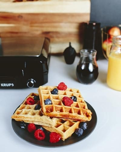 KRUPS 4-Slice Belgian Waffle Maker: Stainless Steel, 5 Browning Levels, Audible Ready Beep, Removable Plates, 1200W, Silver/Black, Large Waffle Maker Family Size, Great for Family Breakfasts thumbnail 2