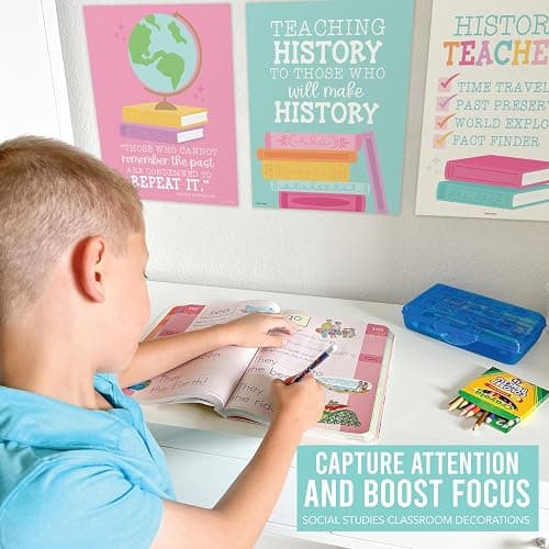 Hadley Designs 6 Social Studies Classroom Decorations – US History Posters for Elementary, Middle School and High School, Durable World History Wall Art for Teachers - Pastel Classroom Decor thumbnail 9