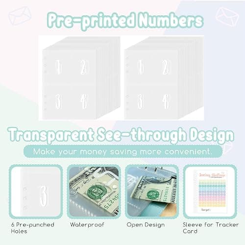 Axolotl 100 Envelopes Money Saving Challenge Binder, A5 Savings Budget Challenges Binders with Cash Envelopes, 100 Days Envelope Saving Binder Book, Budget Planner (Laser Blue) thumbnail 5