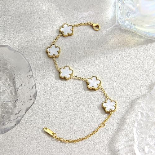 TENGWA 18k Vergoldet Schmuck Schmuck Gold Wasserfest 17+5 cm Kleeblatt Armband Weißer Glücksklee Geschenk zum Geburtstag Jahrestag Valentinstag Muttertag Oder Neujahr thumbnail 7