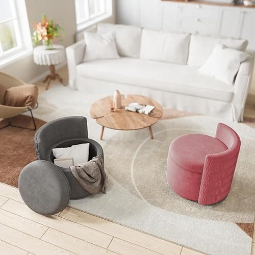 allamazing 360° Swivel Accent Chair with Storage, Vanity Stool with Back, Velvet Storage Ottoman, Upholstered Round Barrel Vanity Chair for Living Room, Makeup Room, Bedroom (Dusty Rose) thumbnail 4