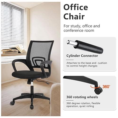 PayLessHere Home Office Chair Desk Computer Chair Adjustable Ergonomic Lumbar Support Armrest Executive with High Density Mesh 360 Degree Swivel Chair for Men Women Adults, Black thumbnail 6