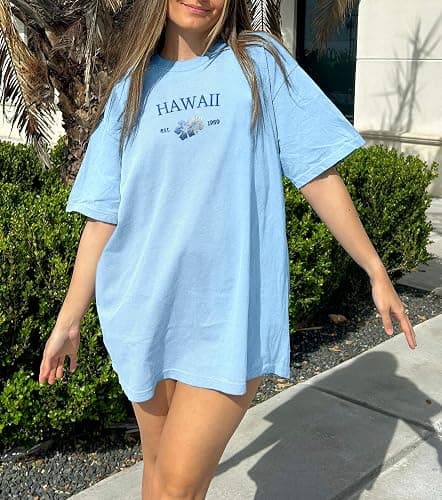 Women Teen Girls Cute Embroidered Graphic Tees Preppy Colorful Surf Shirts Coastal Short Sleeve Beach Tshirt Tops thumbnail 4