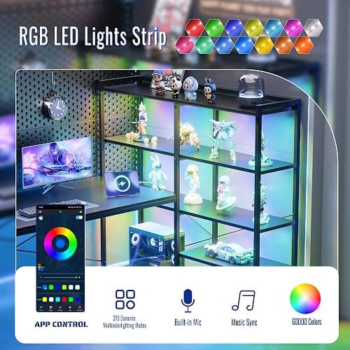 Pamray 49 Inch L Shaped Gaming Computer Desk with Shelves and Storage | Compact Reversible Design with LED Lights & Power Outlets, Suitable for Home Office Bedroom Small Spaces and Dorm Study Work thumbnail 3