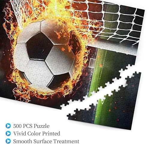 Soccer Puzzle 500 Piece Jigsaw Puzzles for Adults Soccer Sports Jigsaw Puzzle Fire Ball Sport Wooden Puzzles Birthday Gifts for Adults Family Game thumbnail 4