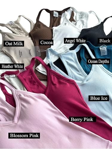 Danysu V Neck Racer Back Tank Top for Women Padded Ribbed Long Tank Fitted Basic Cami Tops thumbnail 4
