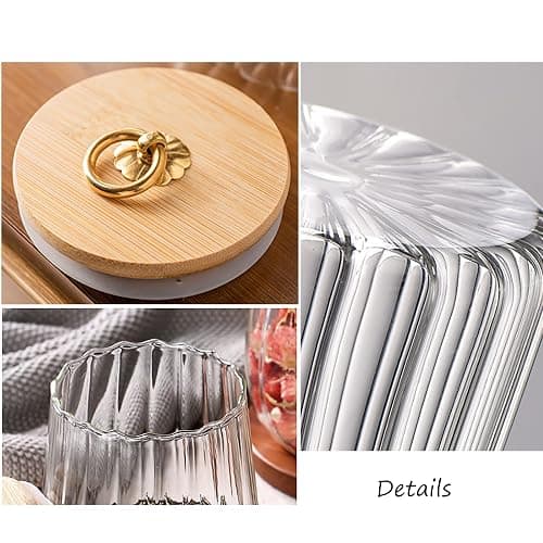 Glass Coffee Nuts Canister Airtight Storage Jar Petal Decorative Container with Bamboo Lid Metal Handle Easy to Grasp 1600ml, 54 FL OZ (Large Conical) thumbnail 5