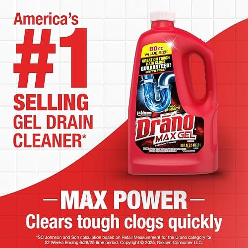 Drano Max Gel Drain Clog Remover & Cleaner, Fast-Acting to Unclog Standing Water & Remove Hair, Grease & Food Blockages, Safe for all Pipes & Septic, Kitchen Sinks, Bathroom Showers, 80 Oz, 2 Pack thumbnail 2