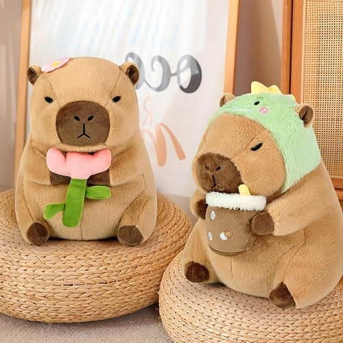 shownicer Plüschtier Capybara Kuscheltier Stofftier Kawaii Capybara Plüsch Kissen Spielzeug Wurfkissen Geschenk für Kinder Mädchen 3+ Jahre (Blume, 30cm) thumbnail 7