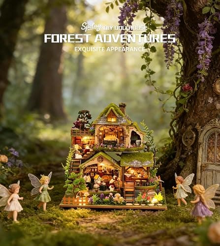 Spilay DIY Miniature House Kit, DIY Dollhouse Kit with Music Box, Forest Adventures 3D Wooden Puzzle Book Nook Kit for Adult, Bookshelf Decor&Gift for Birthday Halloween Christmas thumbnail 6