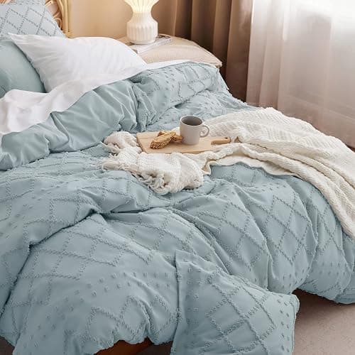 Bedsure Boho Duvet Cover Queen Size,Dusty Blue Breathable & Soft Boho Bedding, Machine Washable Comforter Cover for All Seasons, Includes 1 Duvet Cover 90"x90" with 2 Pillow Shams & Zipper Closure thumbnail 4