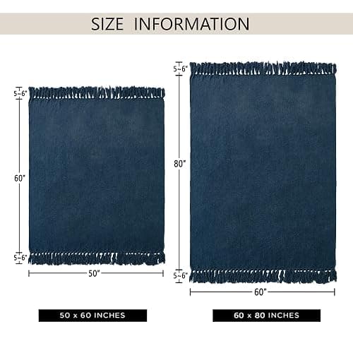 LONG CREATE Chenille Throw Blanket for Couch 50"X 60", Soft Cozy Throws with Fringe Tassel for Bed Sofa Chair Cover, Lightweight Knitted Decorative Boho Blankets for Living Room, Navy Blue thumbnail 3
