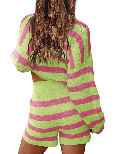 LAMISSCHE Womens Oversized Lounge Sets 2 Piece Outfits Striped Matching Pajama Set Long Sleeve Sweater Set thumbnail 4
