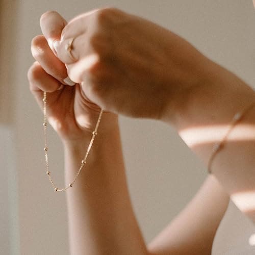 Tewiky Gold Chain Necklace for Women, 14k Gold Plated Thin Beaded Wave Box Chain Necklace Dainty Gold Necklace Simple Layered Gold Choker Necklaces Minimalist Gold Link Chain Necklace Trendy Jewelry for Women thumbnail 7