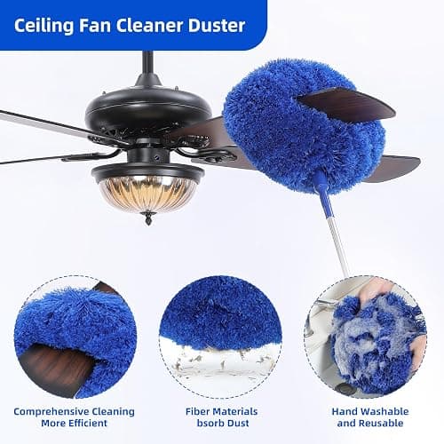 Microfiber Duster for High Ceiling Fan Blades, Cobweb with Extension Pole Adjusts 15-82 Inch, Reusable Cleaning Duster Kit with 3 Duster Heads for Wall Blinds Door Furniture Bookshelves (Blue) thumbnail 3