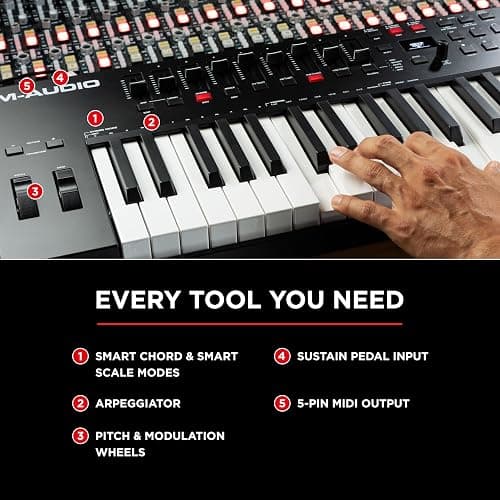 M-AUDIO Oxygen Pro 61 Key USB MIDI Keyboard Controller With Beat Pads, MIDI-assignable Knobs, Buttons and Faders, and Native Instruments Sound Package (NKS Integration) thumbnail 8