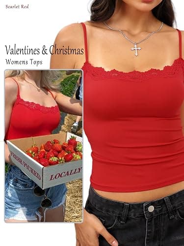 Starrylion Padded Lace Cami Top Double Lined Sexy Tank Top Spaghetti Strap Club Party Shirt thumbnail 5