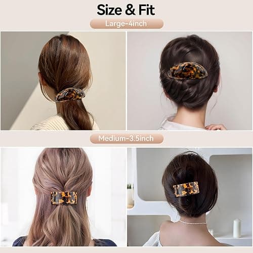 YIERSO French Oval Barrette Hair Clips,Acetate Large Vintage Tortoise Shell Barrettes,Strong Hold No-Slip Grip Metal Clasp,2-Pack 4"&3" Hair Accessories for Thick Wavy Long Hair Women Gift (Tortoise) thumbnail 2