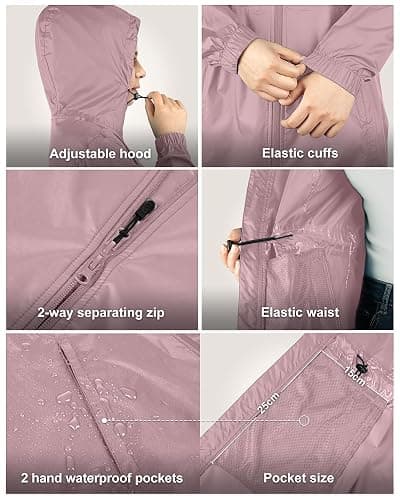 33,000ft Women's Waterproof Long Rain Coats Packable Rain Jacket with Hood Trench Coats Windbreaker thumbnail 6