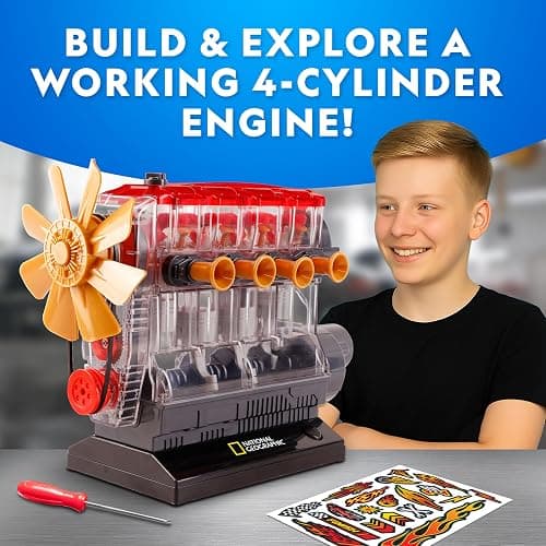 National Geographic 4-Cylinder Engine Building Kit Working Model for Kids | 175+ Pieces, Moving Pistons, Valves and Gears, Clear Engine Model, DIY Engineering Toy, Tools Included, Birthday Gift thumbnail 2