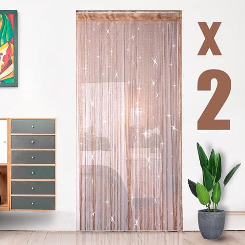 2 Pack 39 x 79 Inch String Curtains Door, Hippie Room Decor Beaded Curtains for Doorway, Closet Curtains, Room Divider Privacy Decor, Boho Home Decoration for Bedroom, Party, Champagne thumbnail 2