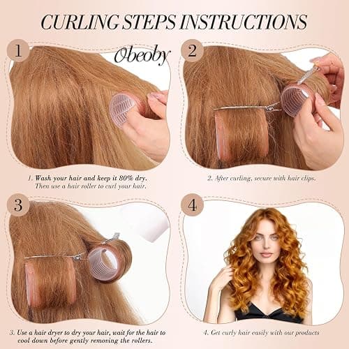 obeoby 4 Sizes Hair Rollers for Women Heatless Self-Grip Curlers Set, Brown thumbnail 4