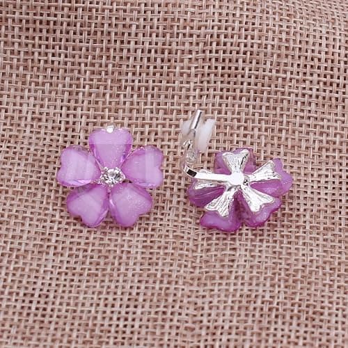 GRACE JUN Silver Plated or Gold Plated Opal Flower Shape Clip on Earrings Non Piercing for Women thumbnail 3