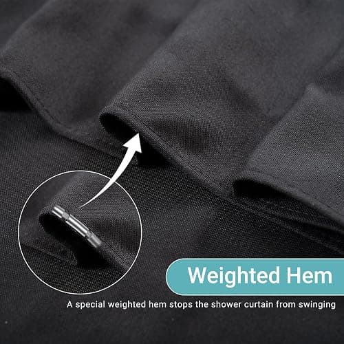 Jolilight 36x72 Black Linen Shower Curtain, Heavy Duty Cloth Bath Curtain Set with 12 Plastic Hooks Simple Hotel Spa Quality Luxury Shower Curtain for Bathroom, Water Repellent, 36Wx72L thumbnail 6