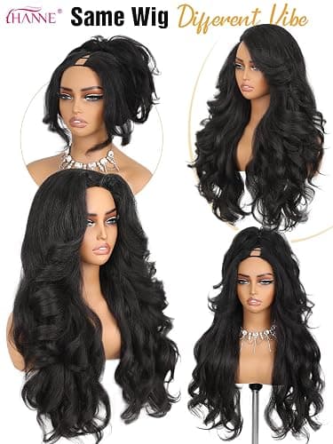 HANNE Yaki Wavy Flip Curls V Part Wig Curly U Part Wig 26’’ Fluffy Half Wig | Natural Black,230g,Glueless Wig,Synthetic,Heat Safe to 356℉,Hair Replacement Wigs,Beginner Friendly,Daily and Party Use thumbnail 5