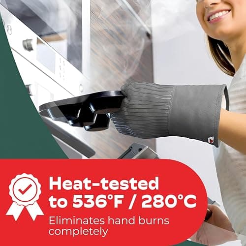 Big Red House - Silicone Oven Mitts - Gray Set of 2-12.5" - Heat Resistant to 536 F / 280 C Kitchen Gloves - Professional Grade Protection Hot Cooking Baking thumbnail 2