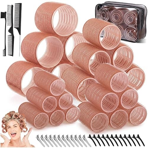 obeoby 4 Sizes Hair Rollers for Women Heatless Self-Grip Curlers Set, Brown - Image 1