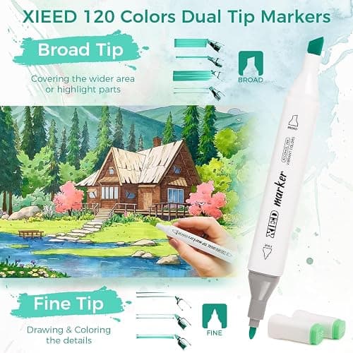 XIEED 120 Colors Premium Alcohol Markers, Alcohol Markers Set with Adjustable Shoulder Strap for Beginners & Artists in Coloring or Sketching thumbnail 3