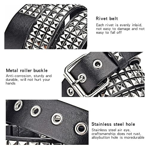 SNCEAW Studded Belt, Metal Punk Rock Rivet belt with Bright Pyramid Studded for Women Men thumbnail 5