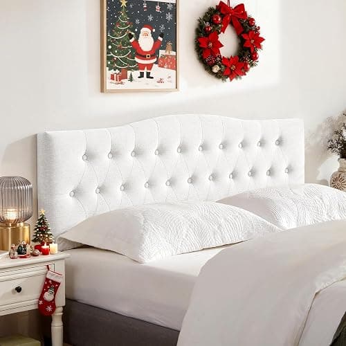 Huatean Home Tufted Upholstered Headboard Twin Size, Sturdy and Durable Solid Wood Twin XL headboard, Fabric Headboard Adjustable Height from 37” to 51”, Modern Button Diamond Design Head Board, White - Image 1
